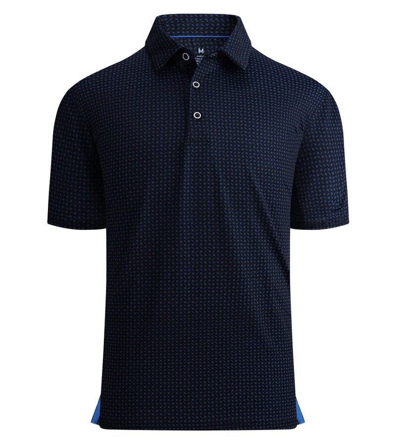 Alex Vando Mens Golf Shirt Moisture Wicking Quick-Dry Print Performance Polo Shirts for Men,Black Dots,L - Image 1