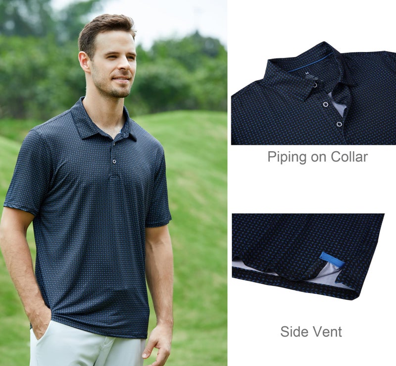 Alex Vando Mens Golf Shirt Moisture Wicking Quick-Dry Print Performance Polo Shirts for Men,Black Dots,L - Image 2