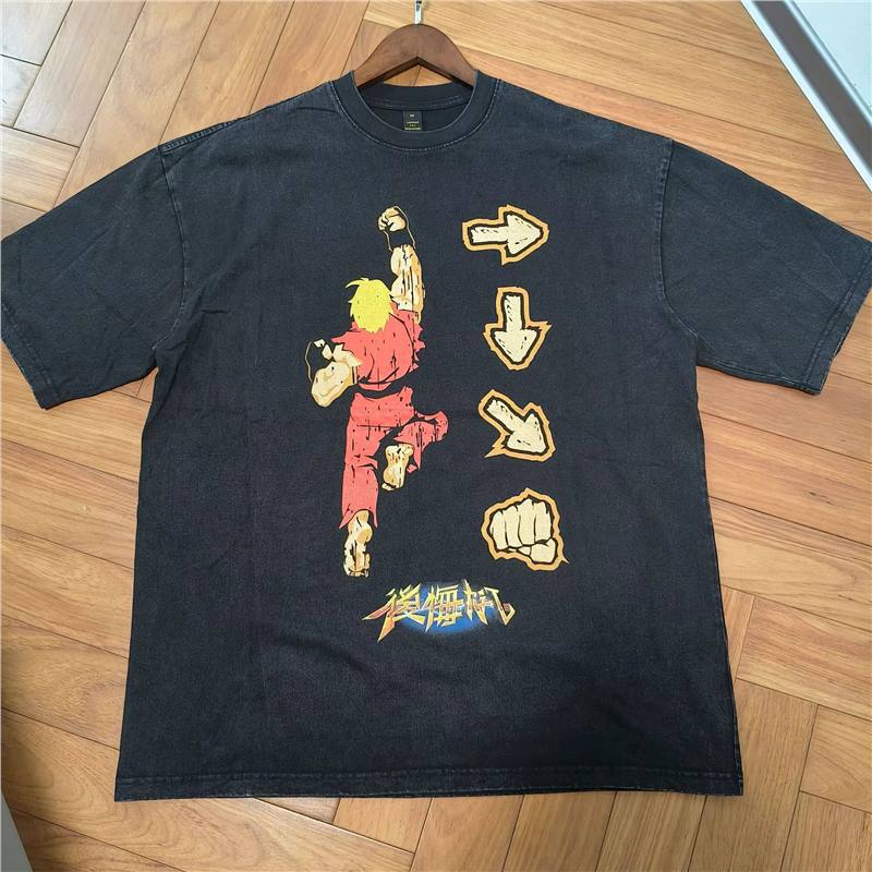 American Retro Hiphop Washed Old Short-Sleeved T-Shirt Men'S And Women'S Cartoon Printed Oversize Half-Sleeved Tee - Image 4