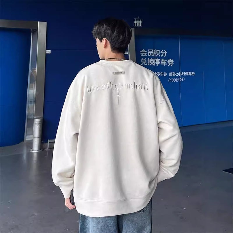 2024 Spring and Autumn Fashion Brand Sweatshirt Boys Suede Heavy-weight Letter Embroidered Top Round Neck High Street Vintage Jacket - Image 4