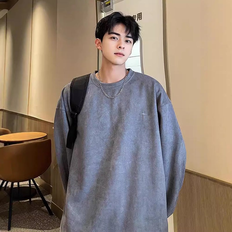 2024 Spring and Autumn Fashion Brand Sweatshirt Boys Suede Heavy-weight Letter Embroidered Top Round Neck High Street Vintage Jacket - Image 2