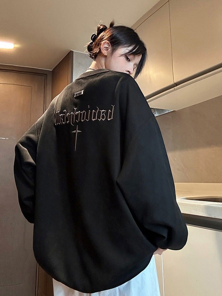 2024 Spring and Autumn Fashion Brand Sweatshirt Boys Suede Heavy-weight Letter Embroidered Top Round Neck High Street Vintage Jacket - Image 1