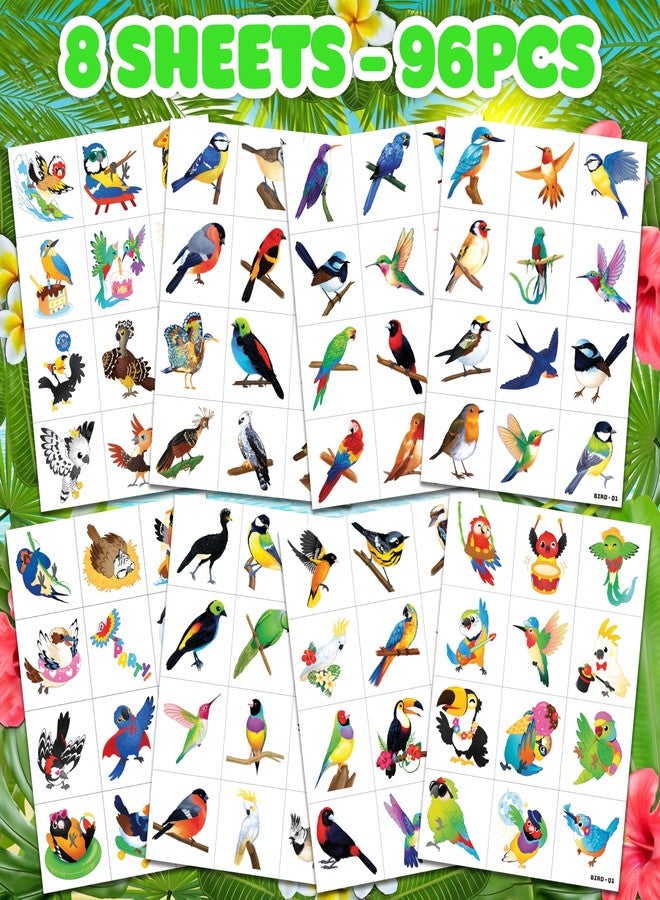 91TATTOOS 96 PCS Small Tropical Bird Pre-Cut Temporary Tattoos for Kids - Image 3