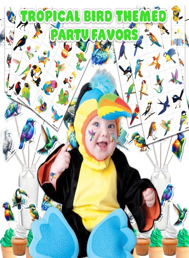 91TATTOOS 96 PCS Small Tropical Bird Pre-Cut Temporary Tattoos for Kids - Image 2