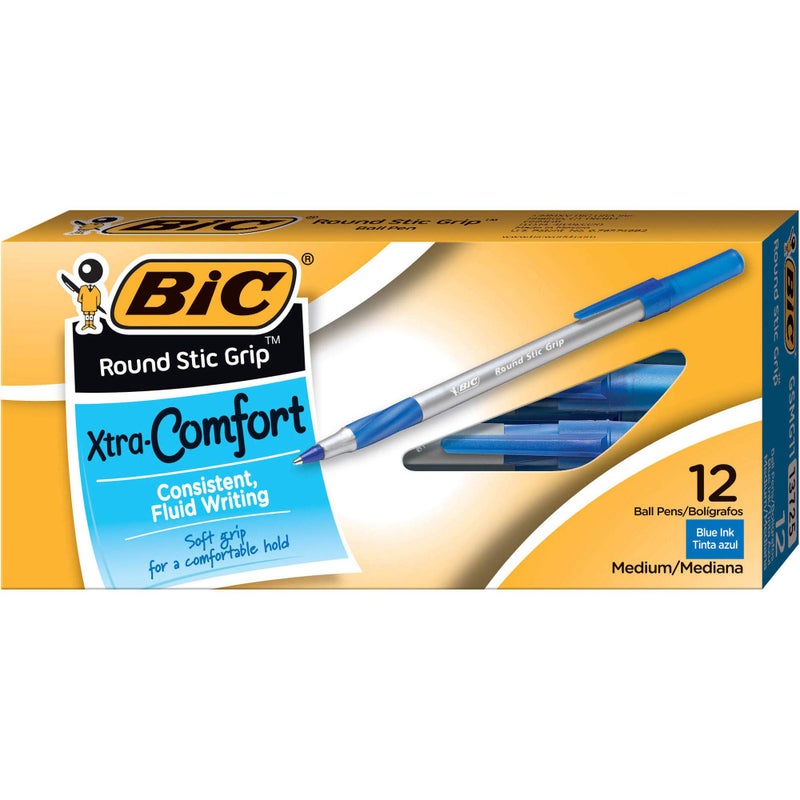 BIC : Ultra Round Stic Grip Pen, Blue Ink,Medium, 1.2 mm -:- Sold as 2 Packs of - 12 - / - Total of 24 Each - Image 1