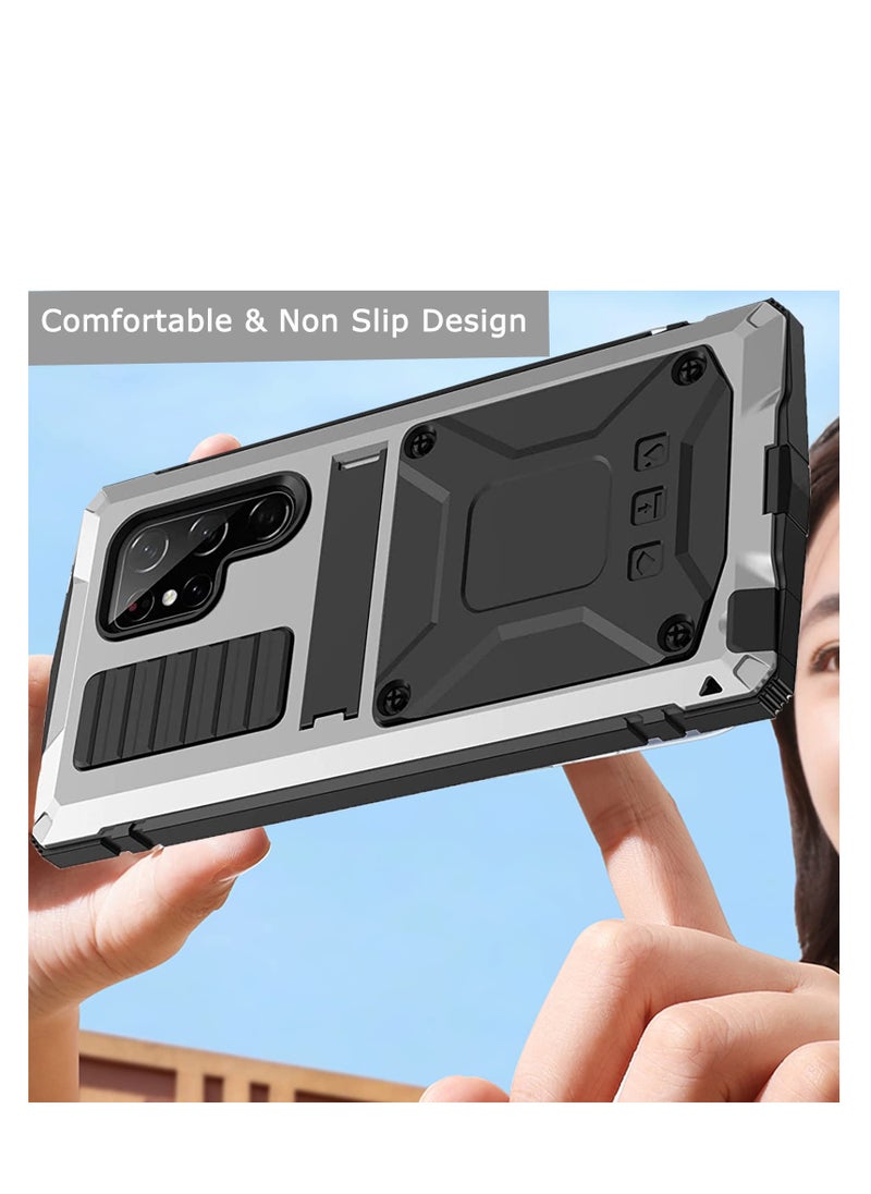 Excefore - For Samsung S23 Ultra Phone Case, Metal Hard Armor Phone Cover with Camera Protection Heavy Duty metalicas Military Grade, Suitable for Galaxy S23 Ultra 5G 2023 Phone Case (Silver) - Image 1