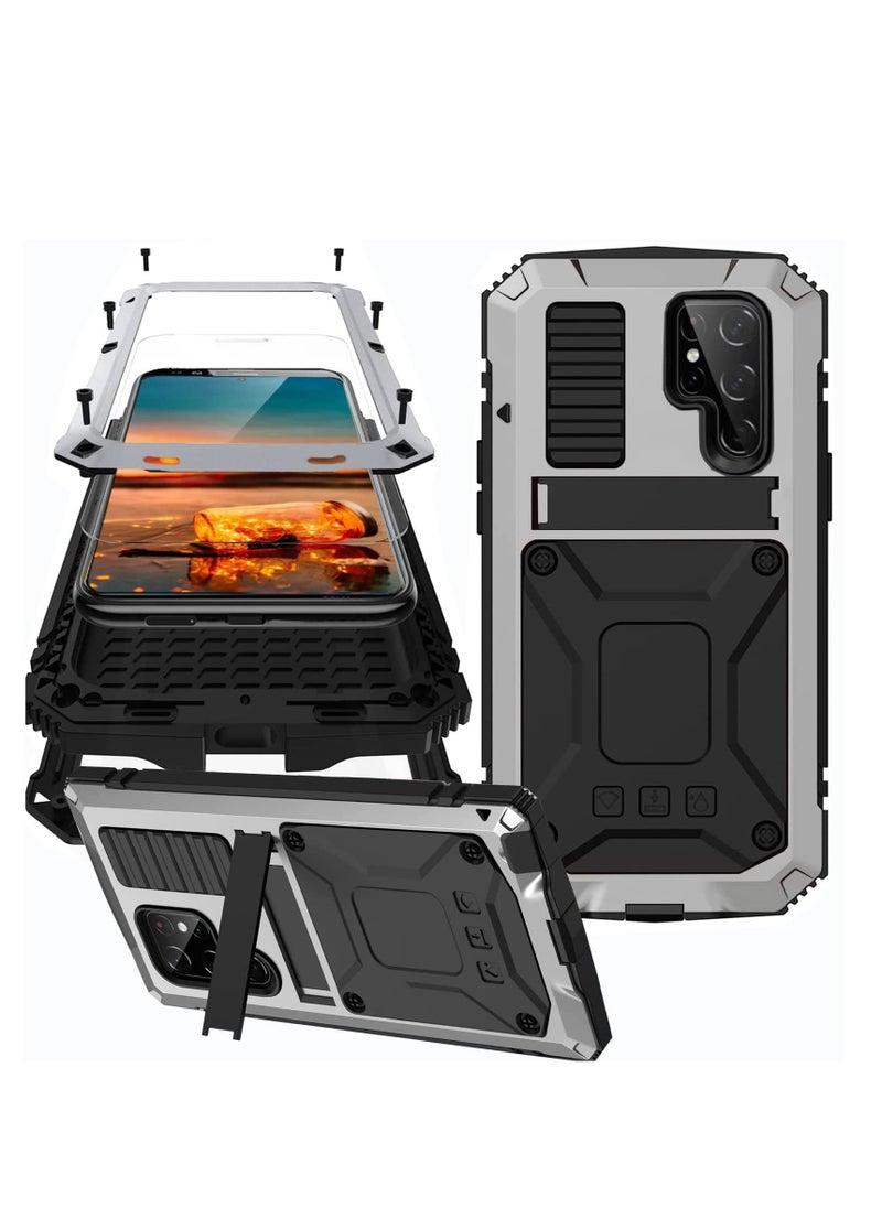 Excefore - For Samsung S23 Ultra Phone Case, Metal Hard Armor Phone Cover with Camera Protection Heavy Duty metalicas Military Grade, Suitable for Galaxy S23 Ultra 5G 2023 Phone Case (Silver) - Image 1