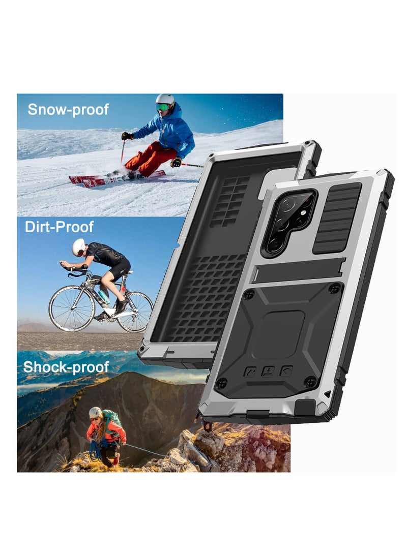 Excefore - For Samsung S23 Ultra Phone Case, Metal Hard Armor Phone Cover with Camera Protection Heavy Duty metalicas Military Grade, Suitable for Galaxy S23 Ultra 5G 2023 Phone Case (Silver) - Image 1