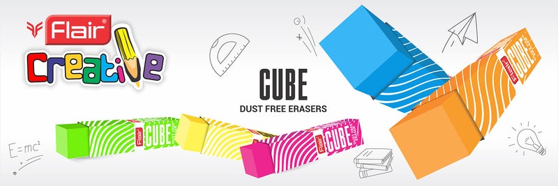 Flair Creative Series Cube Eraser Box Pack | Neat & Dust Free Erasing | Neon Color Erasers | Stationery Gift Item For Kids & Students | Safe For Children | 5 Different Body Colors | Pack of 20 Erasers - Image 5
