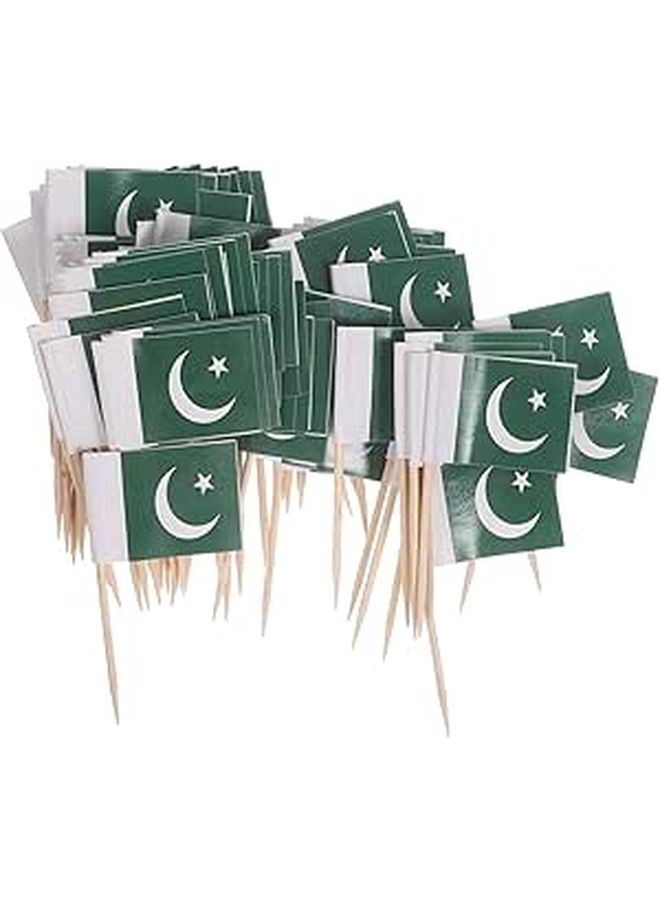 Pakistan Flag Toothpicks 100 Pcs Wooden Cake Decor Party Food Picks Independence Day - Image 1