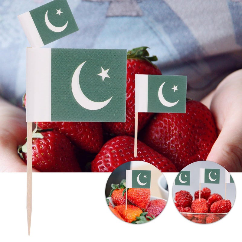 Pakistan Flag Toothpicks 100 Pcs Wooden Cake Decor Party Food Picks Independence Day - Image 4