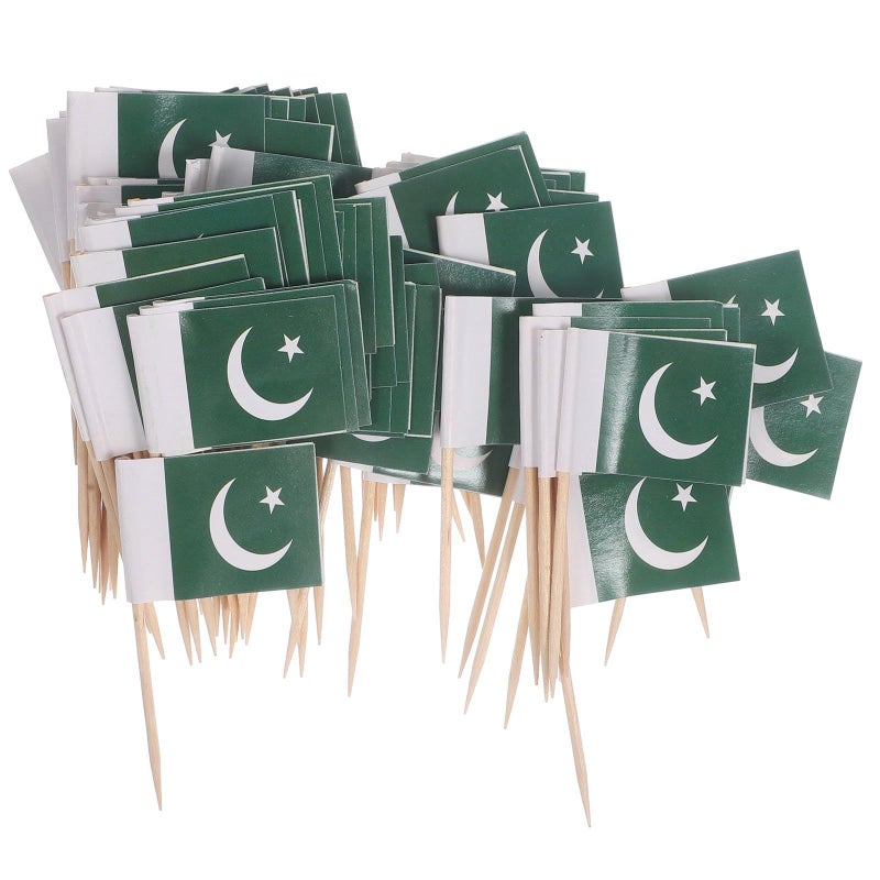 Pakistan Flag Toothpicks 100 Pcs Wooden Cake Decor Party Food Picks Independence Day - Image 2