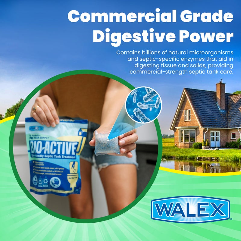 Walex Bio-Active Home Septic Tank Treatment - Strong Digestive Power with Beneficial Bacteria & Enzymes for Liquefying Solids & Breaking Down Waste, Odor Neutralizer -1 Year Supply, 12 Packets - Image 2