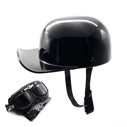 BwondMand Vintage Baseball Motorcycle Helmet Open Face Half Cap with Goggles for Men and Women Adults Moped Motorbike Jet Scooter Bike Street Cruiser Chopper Hat- DOT Approved(Black M - Image 1