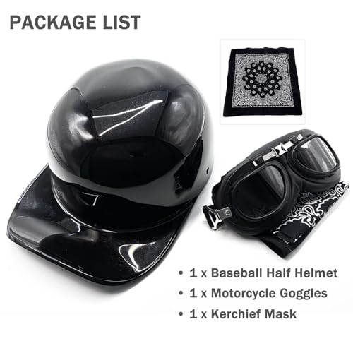 BwondMand Vintage Baseball Motorcycle Helmet Open Face Half Cap with Goggles for Men and Women Adults Moped Motorbike Jet Scooter Bike Street Cruiser Chopper Hat- DOT Approved(Black M - Image 4