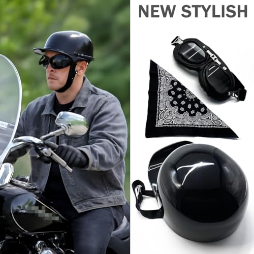 BwondMand Vintage Baseball Motorcycle Helmet Open Face Half Cap with Goggles for Men and Women Adults Moped Motorbike Jet Scooter Bike Street Cruiser Chopper Hat- DOT Approved(Black M - Image 3