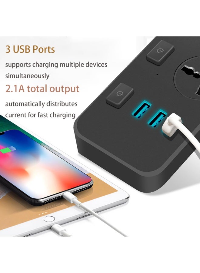 فلوشرينيك كابل تمديد منفذ الطاقة مع 3 منافذ و 3 منافذ شحن USB ، كابل تمديد 6.56 قدم ، مسطح ، 2500W ، 5V 2.1A ، محطة شحن سطح المكتب المدمجة ، مناسبة للسفر والمكتب المنزلي ، أبيض - Image 3