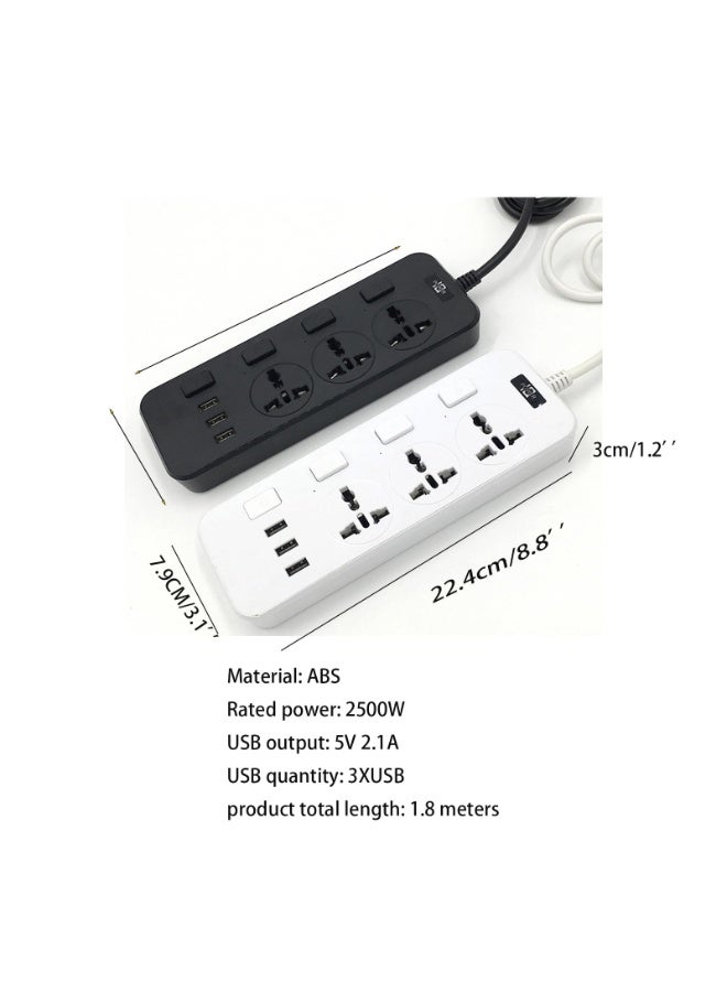فلوشرينيك كابل تمديد منفذ الطاقة مع 3 منافذ و 3 منافذ شحن USB ، كابل تمديد 6.56 قدم ، مسطح ، 2500W ، 5V 2.1A ، محطة شحن سطح المكتب المدمجة ، مناسبة للسفر والمكتب المنزلي ، أبيض - Image 2