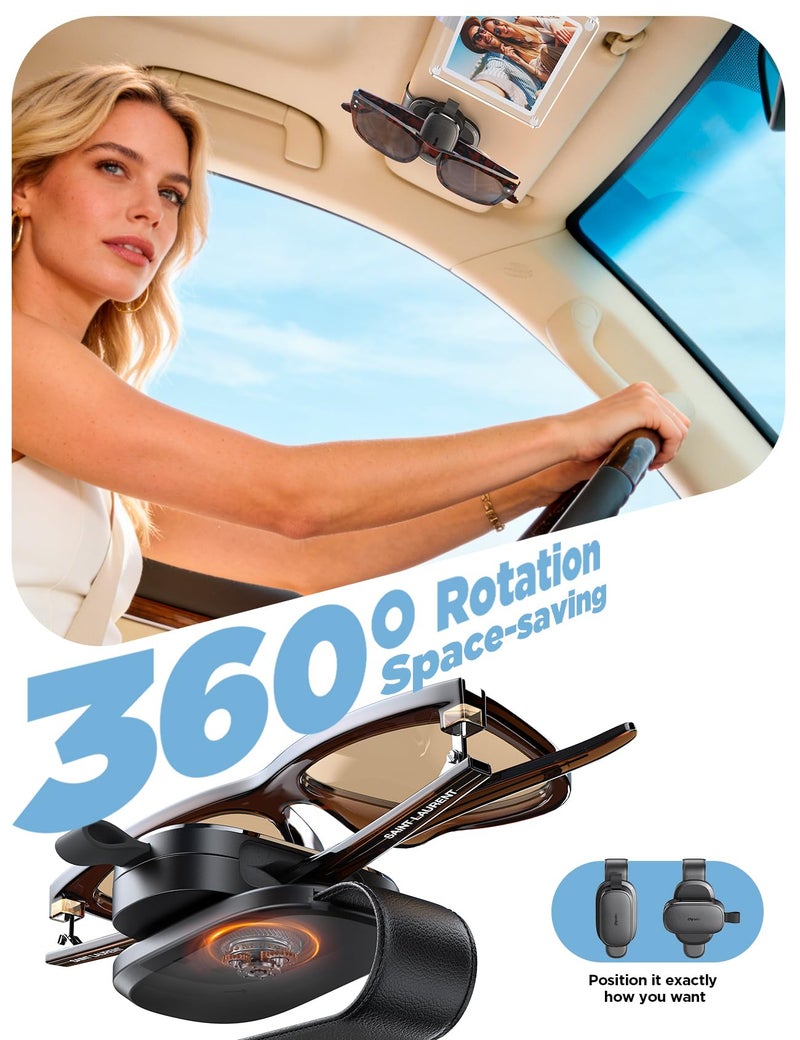 Chfeila Sunglass Holder for Car, Chfeila Upgrade 360° Rotating & One-Hand Operation Magnetic Glasses Clip, Leather Sun Eyeglass Visor Organizer, Scratch-Free Eyewear Hanger for Car Accessories Gadgets - Black - Image 4