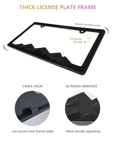 GNSZSN Mountain License Plate Frames - 2 Pack Black Plastic Car Tag Frame with 3D Mountain Design, Included Mountain Vinyl Sticker, Screws & Caps - Image 3