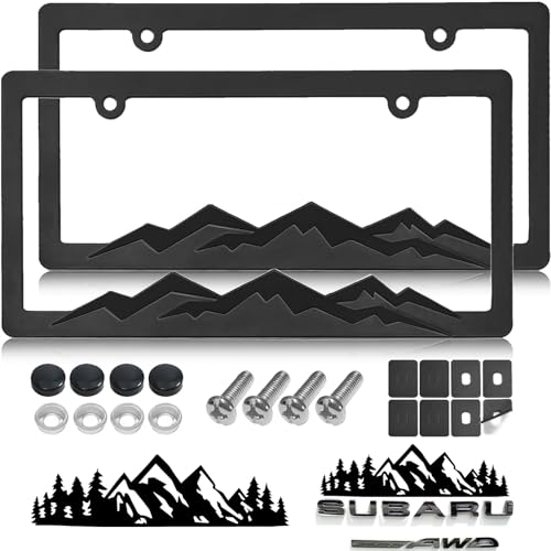 GNSZSN Mountain License Plate Frames - 2 Pack Black Plastic Car Tag Frame with 3D Mountain Design, Included Mountain Vinyl Sticker, Screws & Caps - Image 1