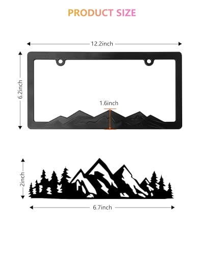 GNSZSN Mountain License Plate Frames - 2 Pack Black Plastic Car Tag Frame with 3D Mountain Design, Included Mountain Vinyl Sticker, Screws & Caps - Image 2