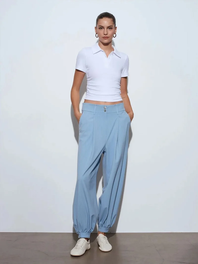Dilvin DILVIN High-Waist Wide-Leg Striped Trousers