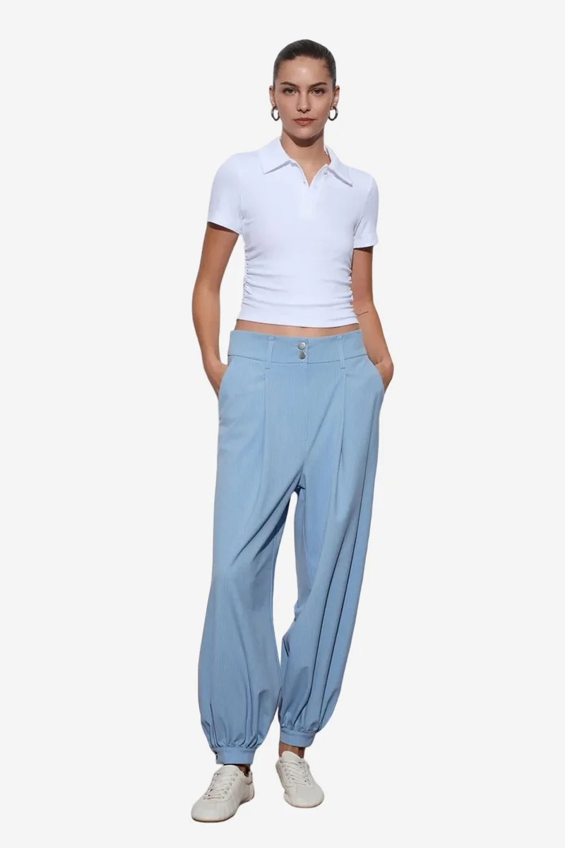 Dilvin Baby Blue DILVIN Striped High Waisted Wide Leg Trousers for Women | Best Price UAE