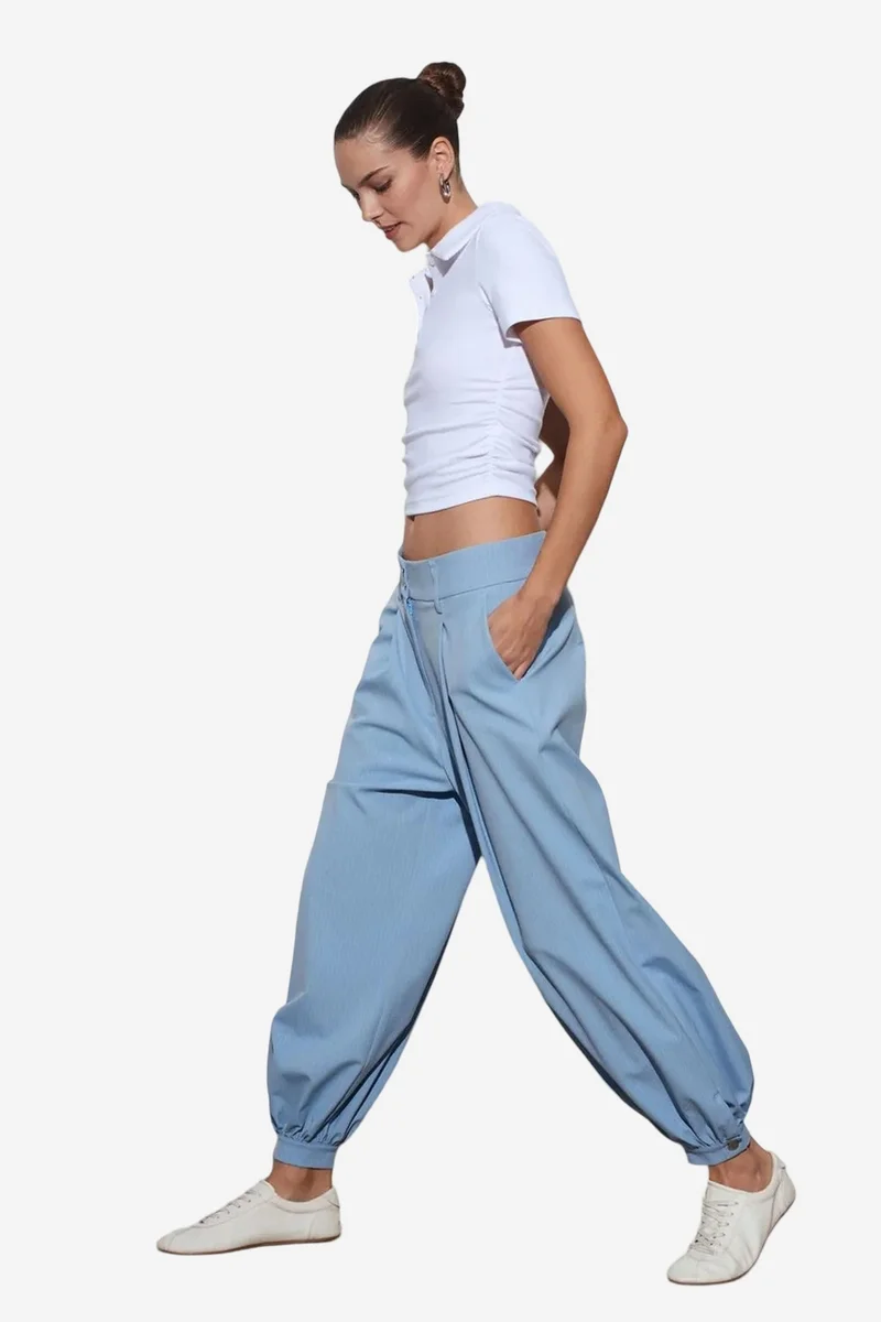 Dilvin Baby Blue DILVIN Striped High Waisted Wide Leg Trousers for Women | Best Price UAE