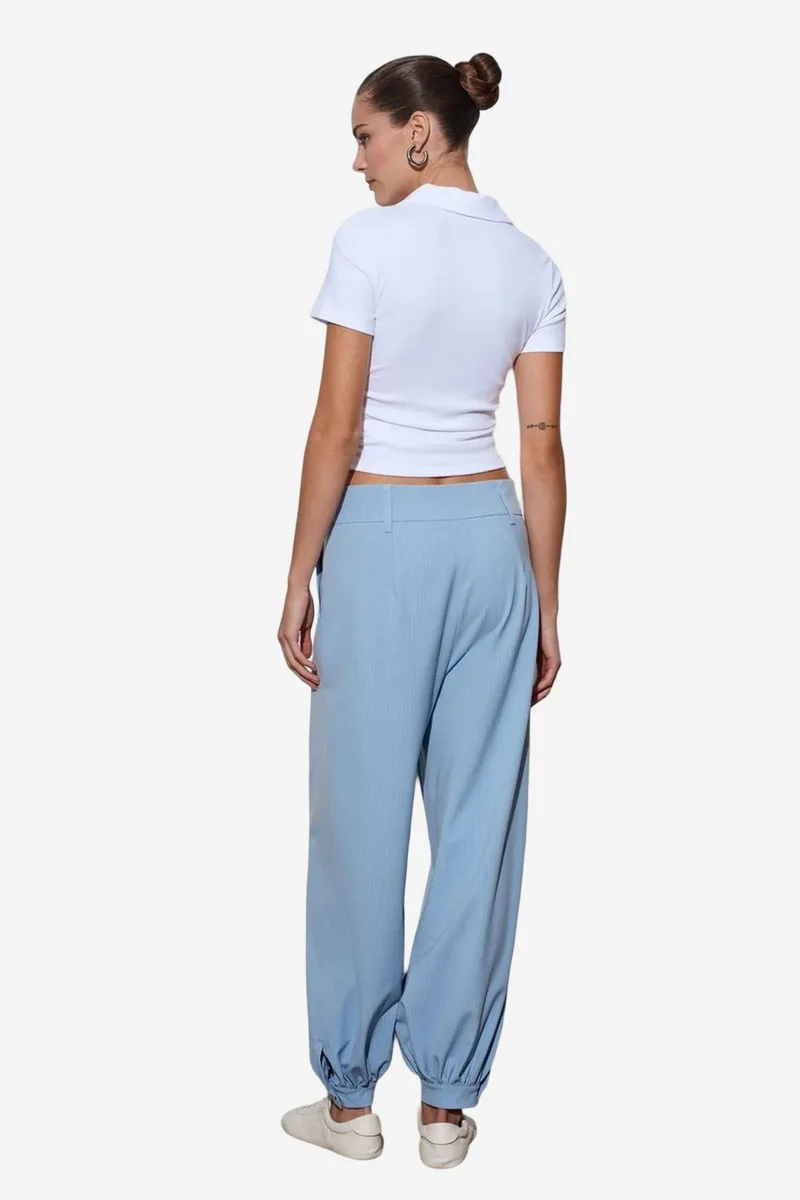 Dilvin Baby Blue DILVIN Striped High Waisted Wide Leg Trousers for Women | Best Price UAE