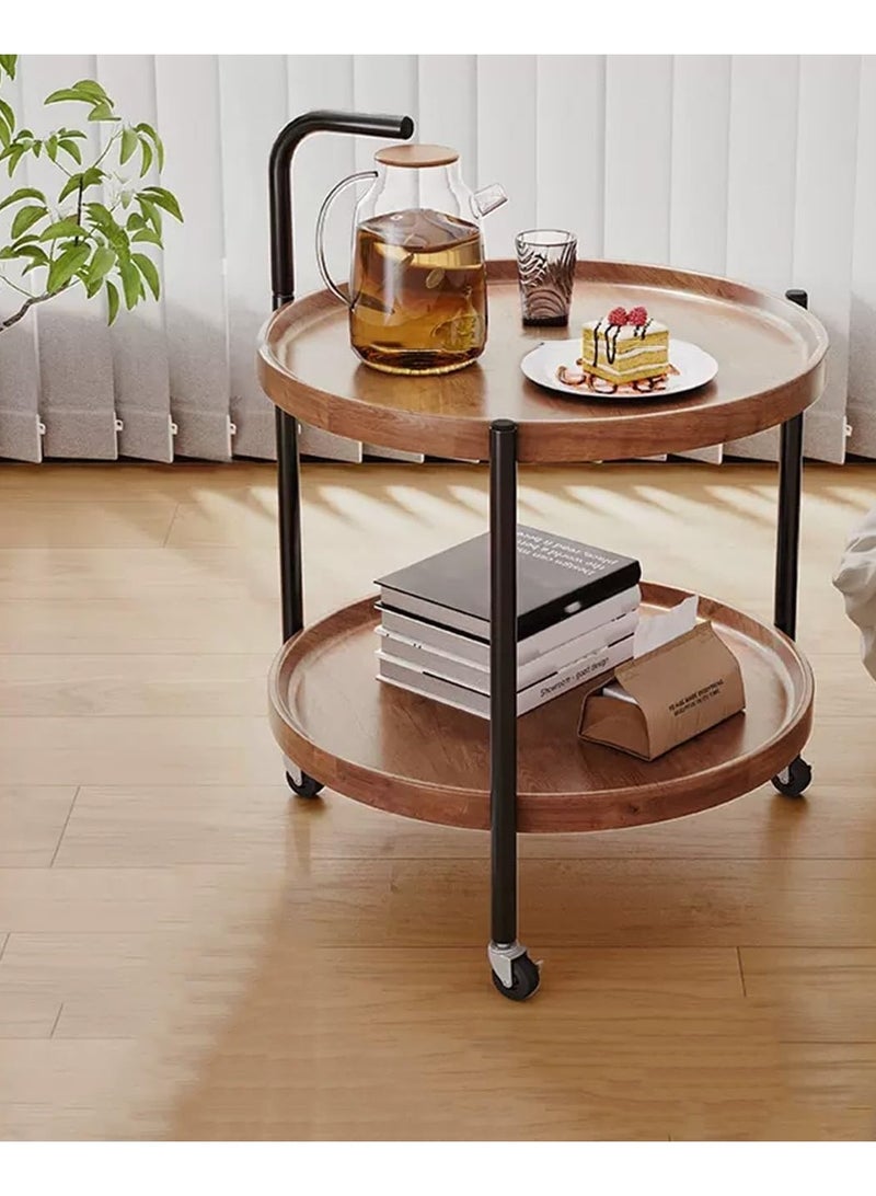DubaiGallery Round Coffee Tables,Accent Table Sofa Table Tea Table with Storage 2-Tier for Living Room,Office Desk,Balcony,Wooden Tabletop and Metal Legs with Casters - Image 1