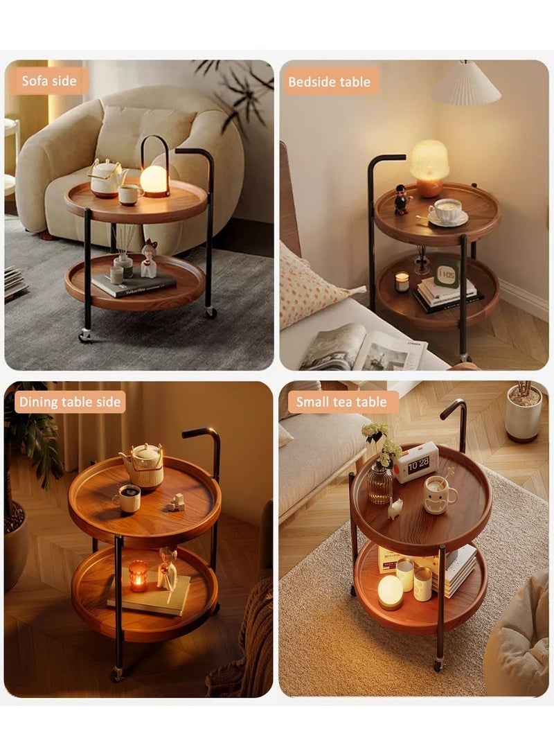 DubaiGallery Round Coffee Tables,Accent Table Sofa Table Tea Table with Storage 2-Tier for Living Room,Office Desk,Balcony,Wooden Tabletop and Metal Legs with Casters - Image 4