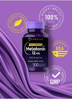 CARLYLE Melatonin 12 mg Fast Dissolve 300 Tablets | Natural Berry Flavor | Vegetarian, Non-GMO, Gluten Free  - Image 5
