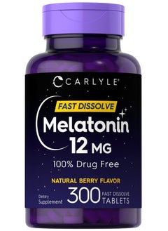 CARLYLE Melatonin 12 mg Fast Dissolve 300 Tablets | Natural Berry Flavor | Vegetarian, Non-GMO, Gluten Free  - Image 1