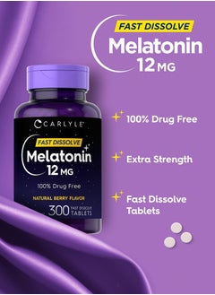 CARLYLE Melatonin 12 mg Fast Dissolve 300 Tablets | Natural Berry Flavor | Vegetarian, Non-GMO, Gluten Free  - Image 3
