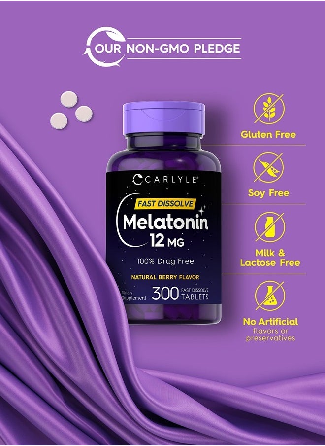 CARLYLE Melatonin 12 mg Fast Dissolve 300 Tablets | Natural Berry Flavor | Vegetarian, Non-GMO, Gluten Free  - Image 4