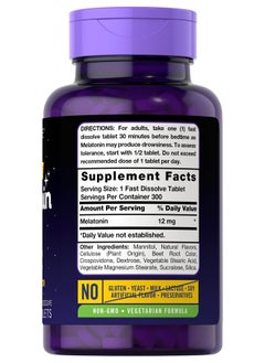 CARLYLE Melatonin 12 mg Fast Dissolve 300 Tablets | Natural Berry Flavor | Vegetarian, Non-GMO, Gluten Free  - Image 2