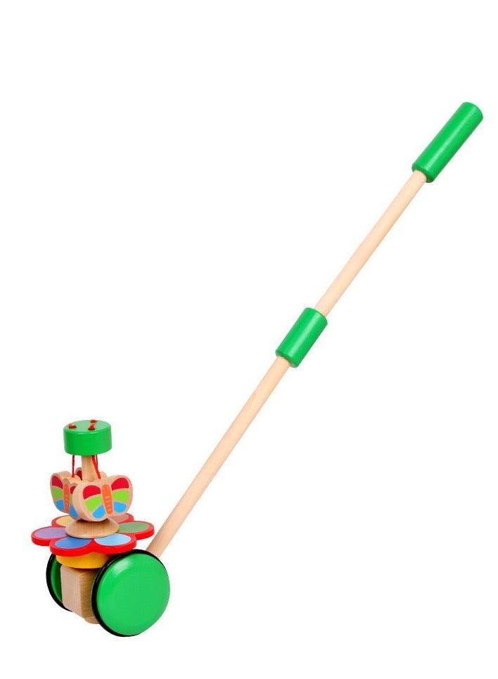 Rainbow Butterfly Push and Pull Toy, Wooden Interactive Animal Toy for Walking & Imagination, Balance & Hand Eye Coordination Skills