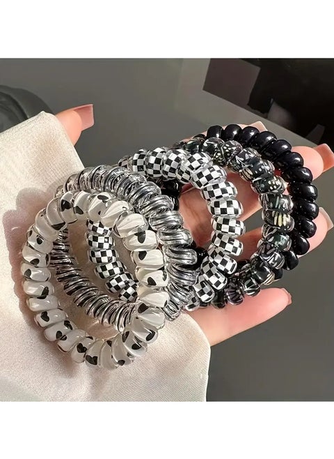 5 Pcs Telephone Wire Hair Rings Printed Hair Rings Headdress Spiral Hair Ties Ponytail Holders