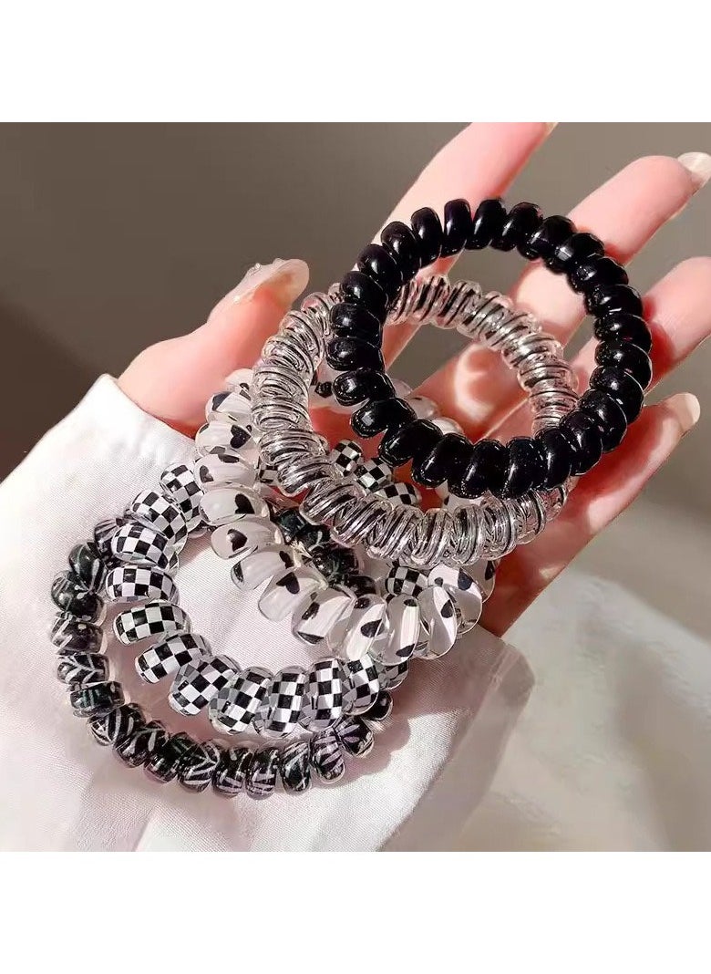 5 Pcs Telephone Wire Hair Rings Printed Hair Rings Headdress Spiral Hair Ties Ponytail Holders