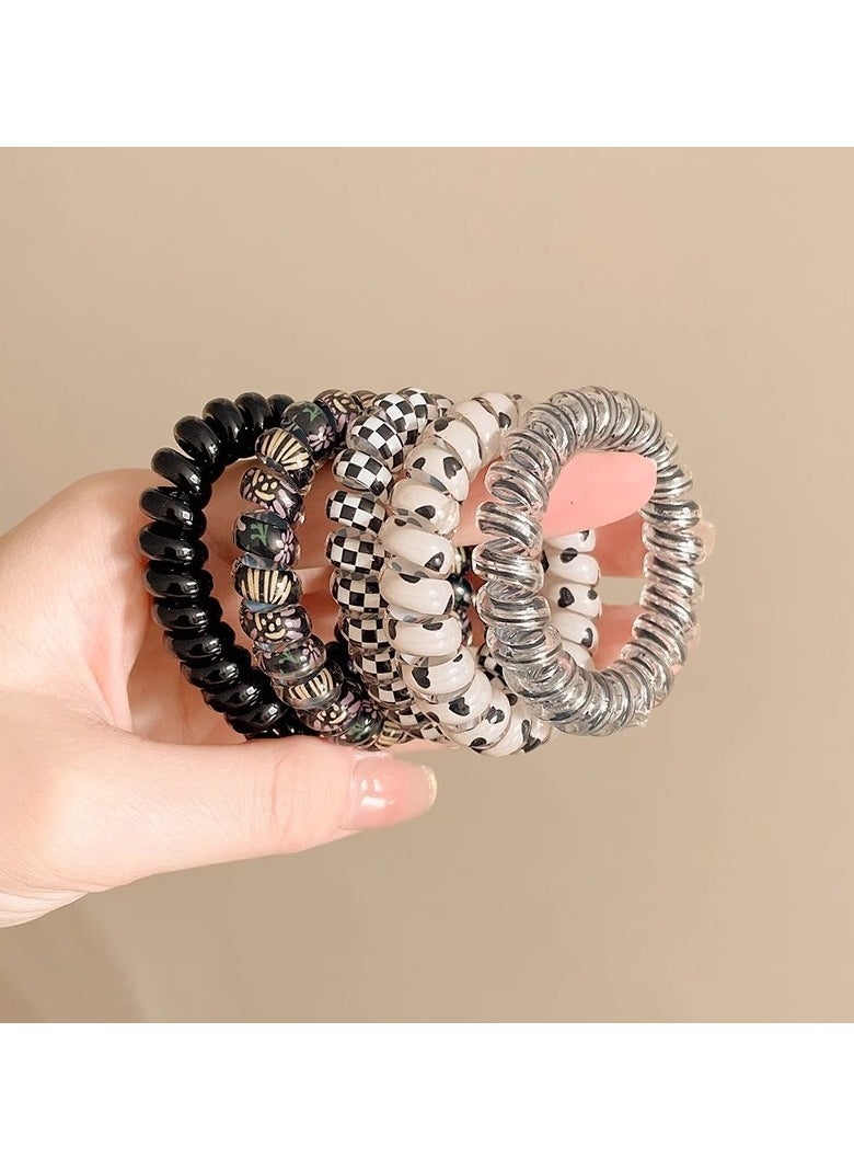5 Pcs Telephone Wire Hair Rings Printed Hair Rings Headdress Spiral Hair Ties Ponytail Holders