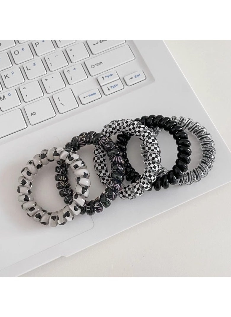 5 Pcs Telephone Wire Hair Rings Printed Hair Rings Headdress Spiral Hair Ties Ponytail Holders