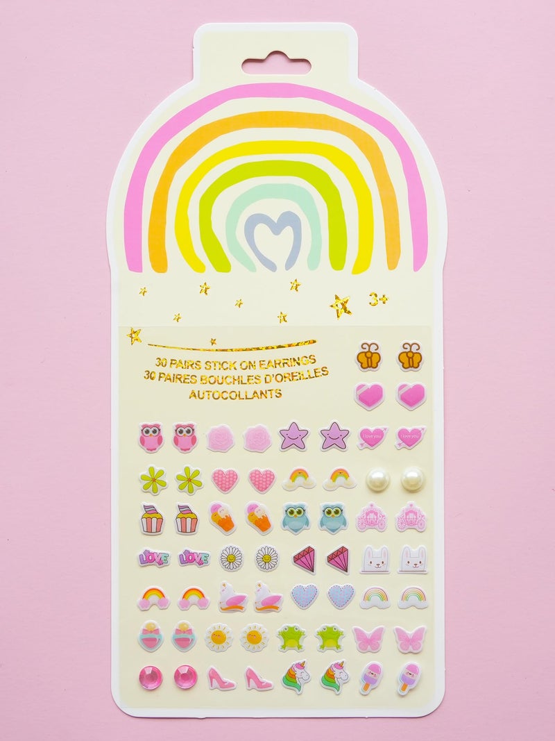 koutey Stick On Earrings - Girls 3D Unicorn Sticker Earrings Self-Adhesive Glitter Craft Gem Stickers Easter Stick on Earring(Rainbow) - Image 2