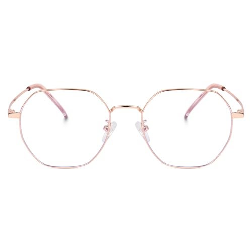 Dervin Zero Power Computer Bluelight Blocking Glasses For Men and Women | Blue Cut Computer Glasses | Full Rim Hexagon Shape Glasses | Anti Glare, Lightweight & Blocks Harmful Rays (Rose Gold) - Image 2