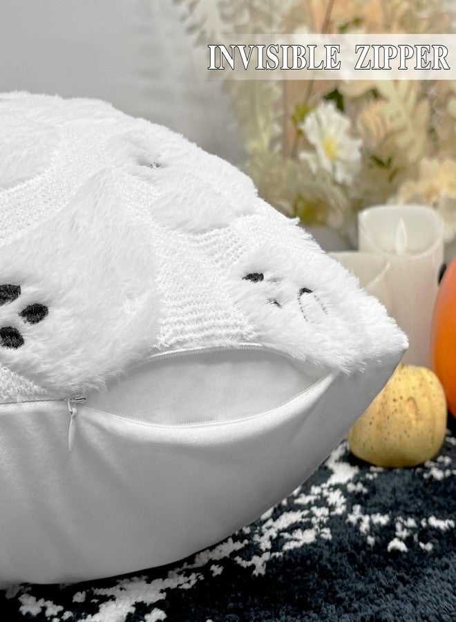 MEHOFOND Halloween Pillow Covers 18x18, Set of 2 White Ghost Decorations Throw Pillow Cases, Soft Plush Faux Fur, Halloween Fluffy Plush Pillow Cases Cushion Case for Sofa Bedroom Porch Home Decor - Image 3