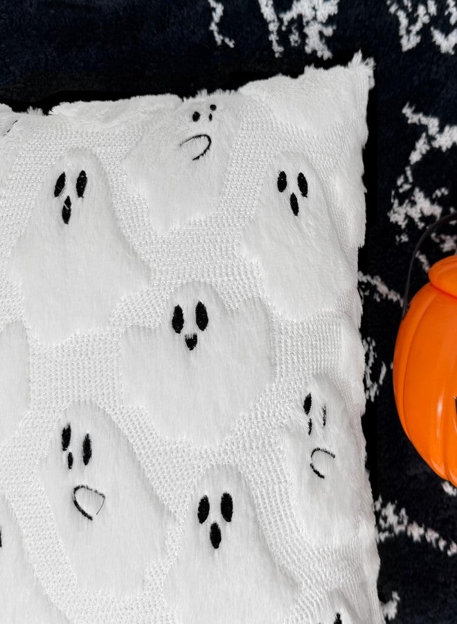 MEHOFOND Halloween Pillow Covers 18x18, Set of 2 White Ghost Decorations Throw Pillow Cases, Soft Plush Faux Fur, Halloween Fluffy Plush Pillow Cases Cushion Case for Sofa Bedroom Porch Home Decor - Image 4