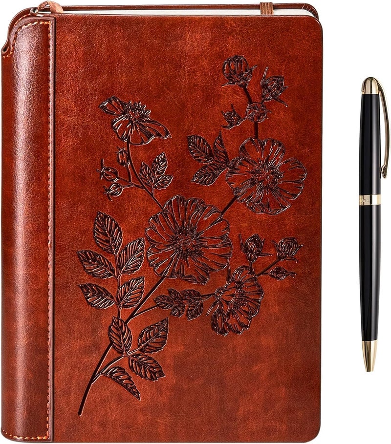 SETTINI ® Lined Journal - Flower Journal for Writing Gift Set - Hardcover Vegan Leather, Unique Pen Holder, 192 Pages, A5 - Includes Pen and Gift Box - Journal for Women - Image 1