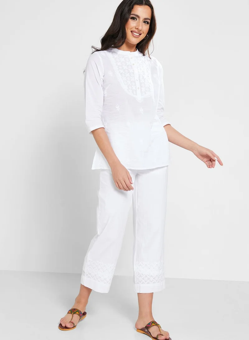 Fabindia Embroidered Hem Pants