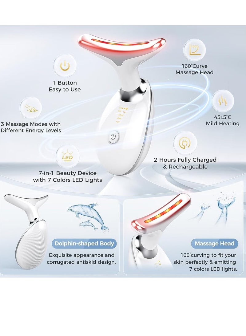 ELTRAZONE Red Light Therapy for Face – 7 Color LED Skin Rejuvenation Device for Face & Neck, Deplux Neck Tightening Beauty Tool, Glossy White - Image 2