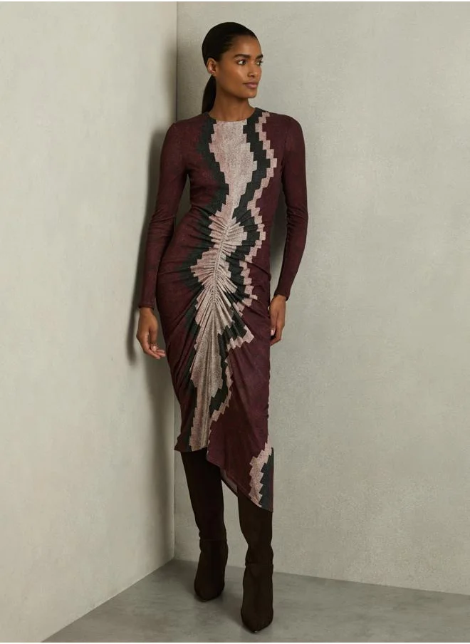REISS Printed Ruched Jersey Dress